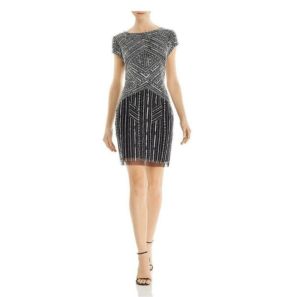 Aidan Mattox black beaded cap sleeve cocktail dress size 4